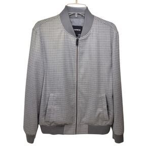 Express Mens Houndstooth Bomber Jacket Sz M Gray Checkered Preppy Streetwear